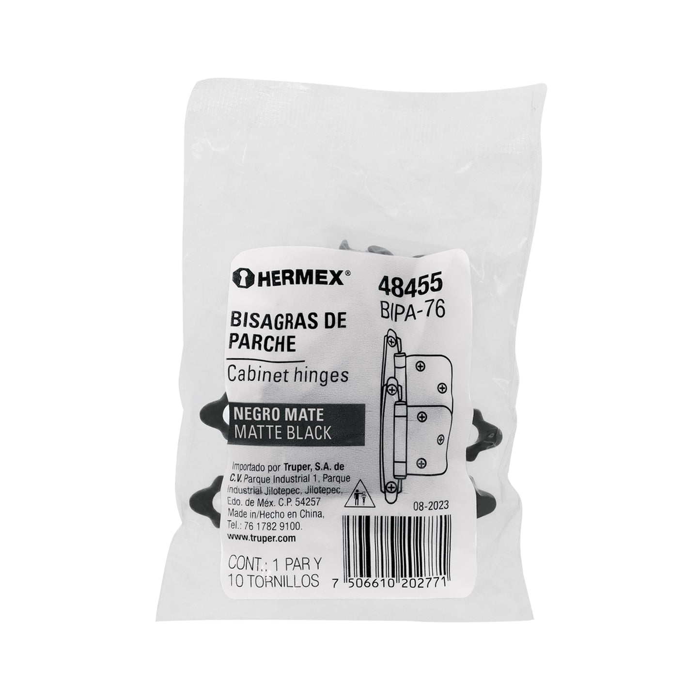 Bolsa con 2 bisagras parche de 7cm, negro, Hermex BIPA-76 48455 MM00