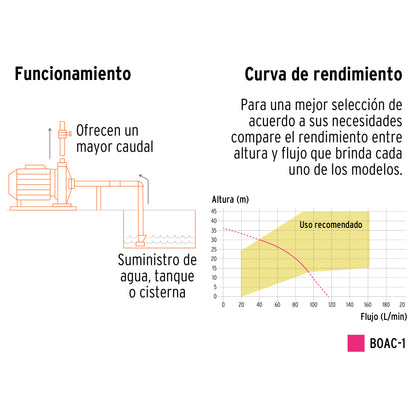 Bomba centrífuga para agua modelo europeo, 1 HP, Expert BOAC-1 10074 MM0