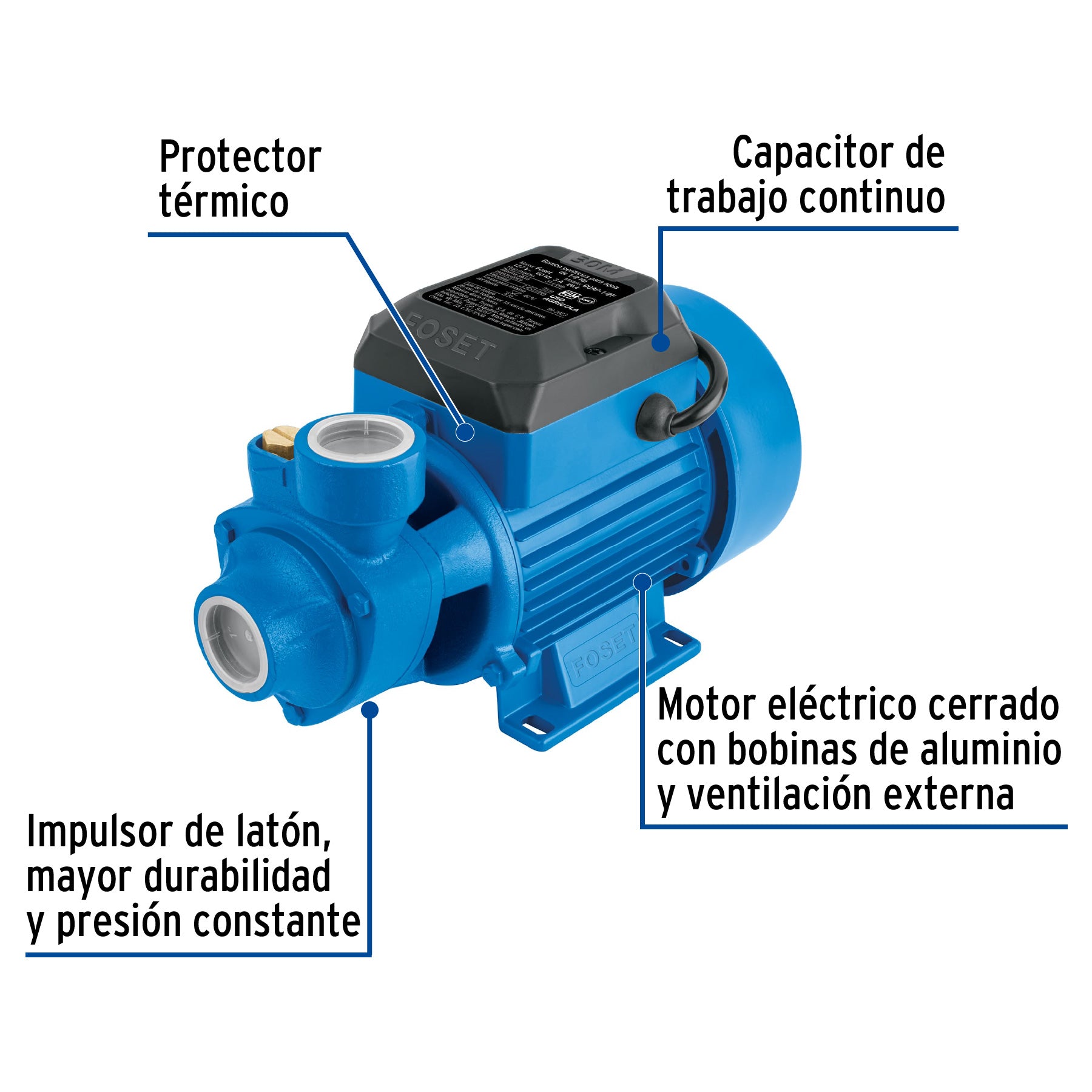 Bomba periférica 1/2 HP, altura máxima 30 m, Foset BOAP-1/2F2 46237 MM1