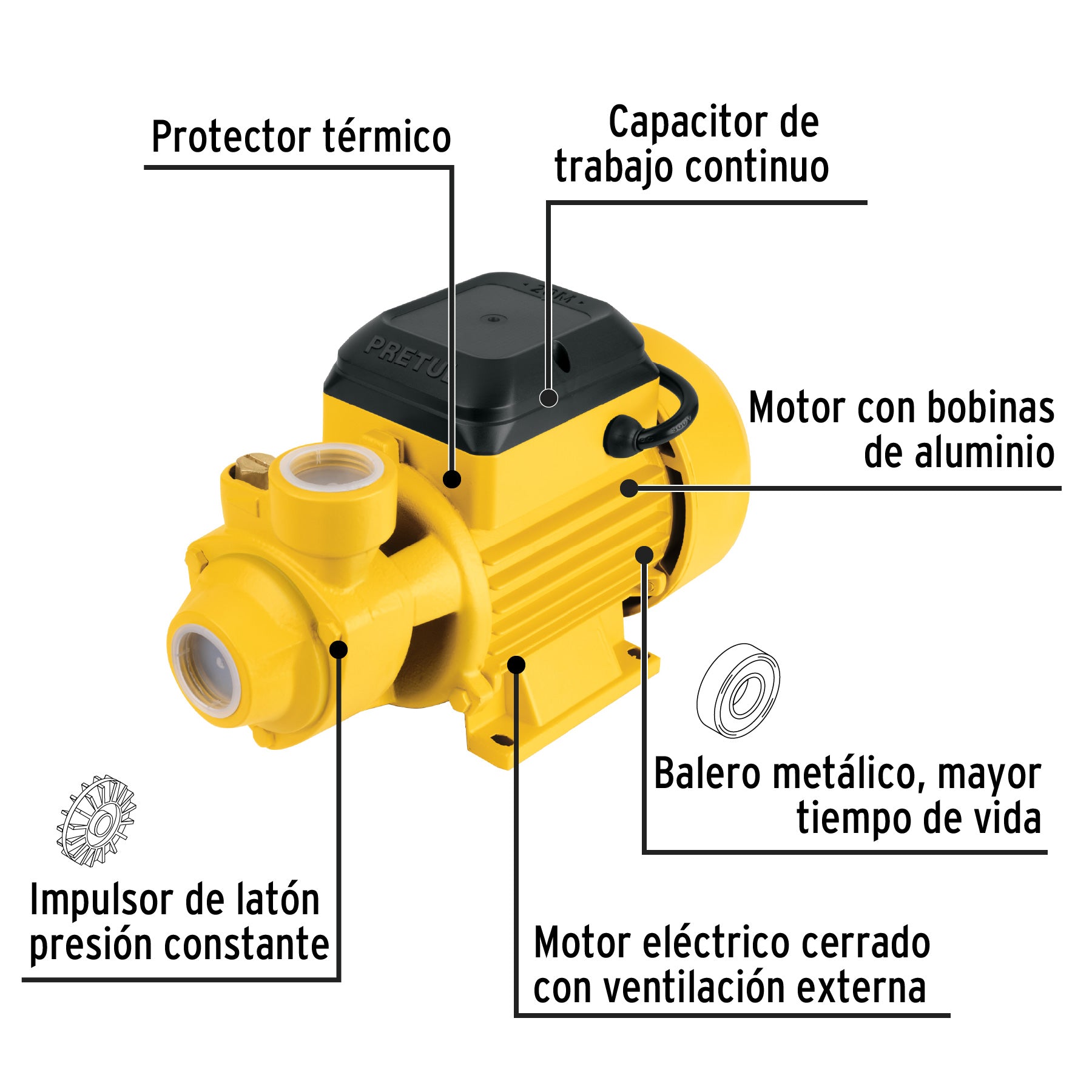 Bomba periférica 1/2 HP, altura máxima 20 m, Pretul BOAP-1/2P3 27019 MM2