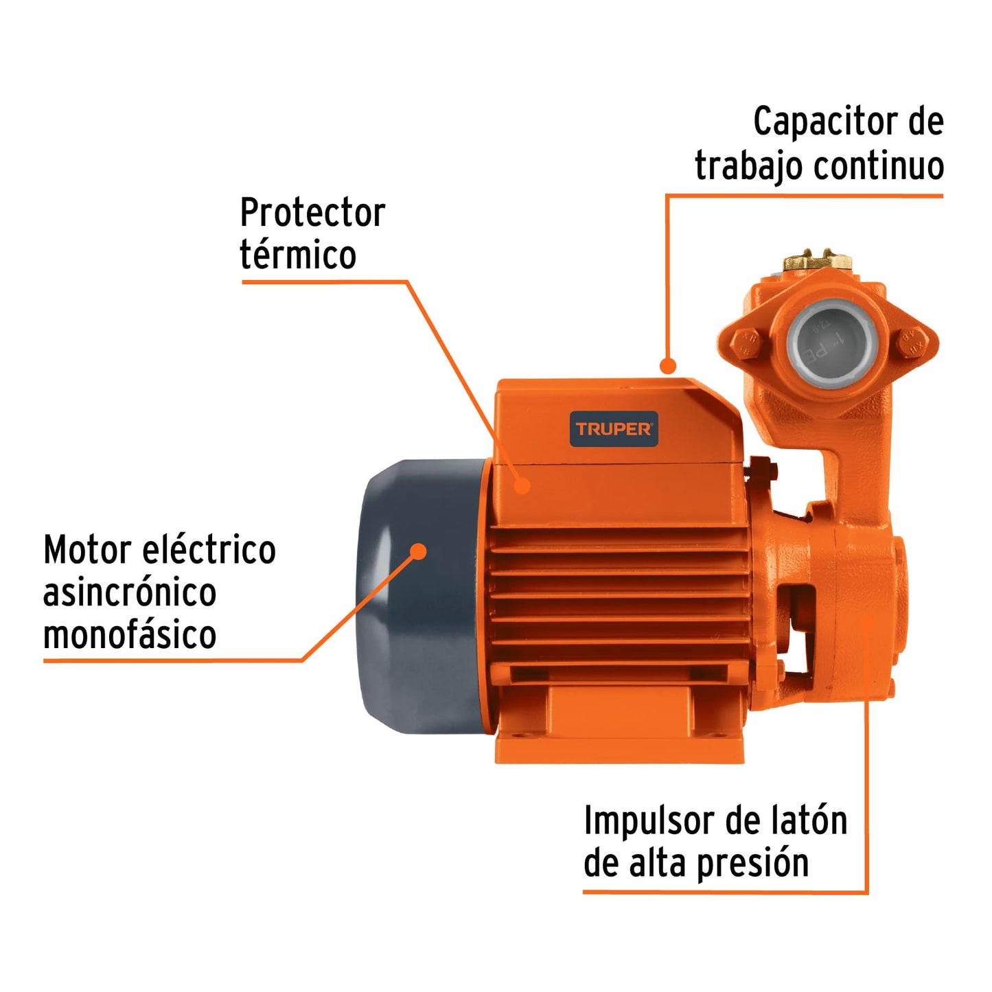 Bomba periférica autocebante 1/2 HP, Truper BOPA-1/2 12780 MM0