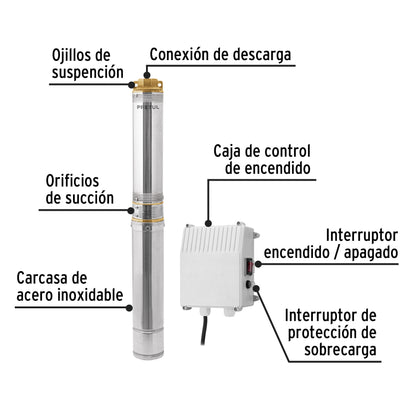 Bomba sumergible, tipo bala, 1-1/2 HP, agua limpia, Pretul BOS-1-1/2LMP 28202 MM00