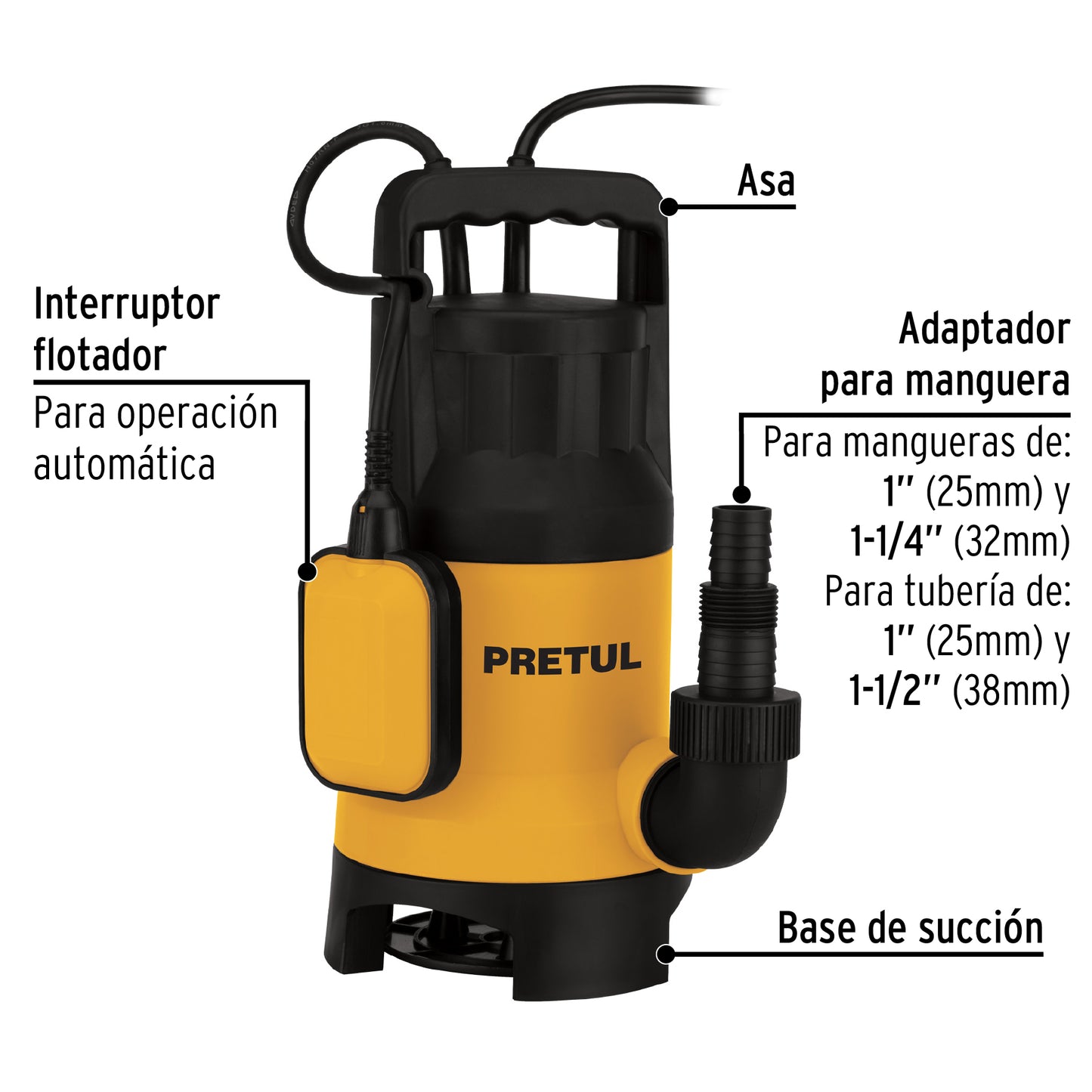 Bomba sumergible plástica, 1-1/2 HP para agua sucia, Pretul BOS-1-1/2SPP  27199 MM1