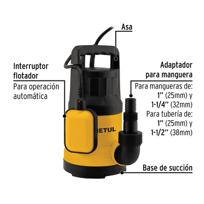 Bomba sumergible plástica, 1 HP para agua limpia, Pretul BOS-1LPP 27197 MM1