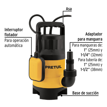 Bomba sumergible plástica, 1 HP para agua sucia, Pretul BOS-1SPP 27198 MM1