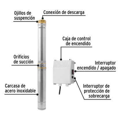 Bomba sumergible, tipo bala, 2 HP, agua limpia, Pretul BOS-2LMP 28201 MM00