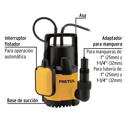 Bomba sumergible plástica, 3/4 HP para agua limpia, Pretul BOS-3/4LPP 27196 MM1