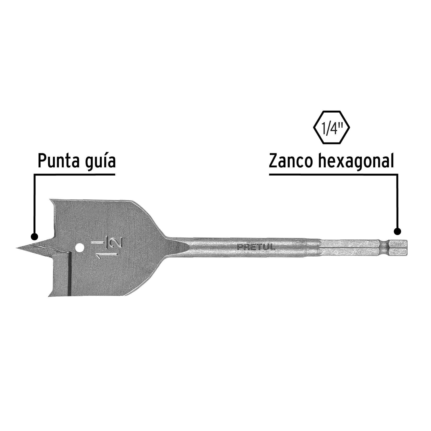 Broca plana de manita 1-1/2' para madera, Pretul BPP-1-1/2   28107 MM00