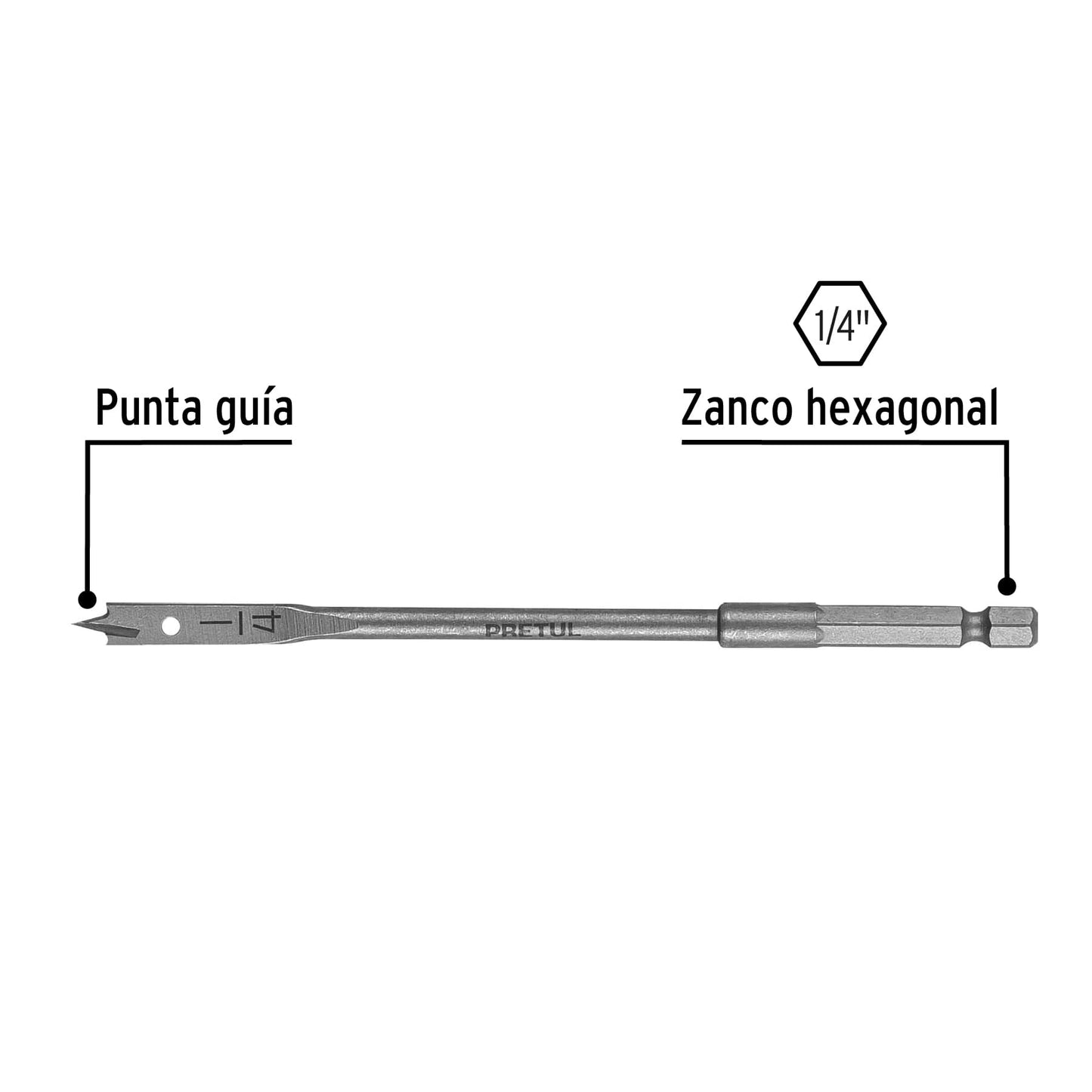 Broca plana de manita 1/4' para madera, Pretul BPP-1/4   28096 MM00