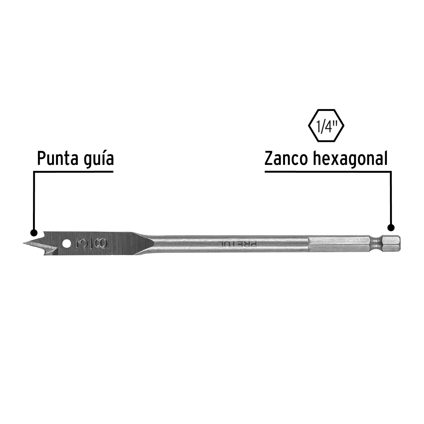 Broca plana de manita 3/8' para madera, Pretul BPP-3/8   28098 MM00