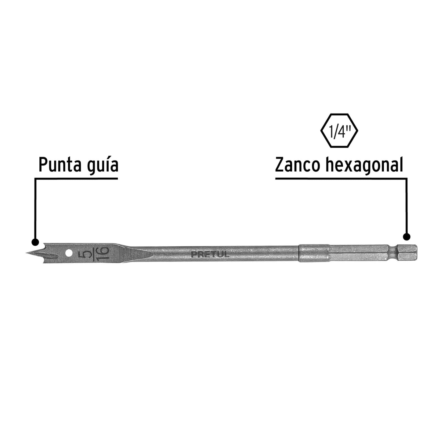 Broca plana de manita 5/16' para madera, Pretul BPP-5/16   28097 MM00