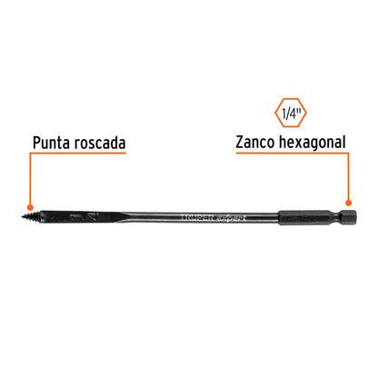 Broca plana de manita 1/4' para madera, Truper Expert BPX-1/4 101496 MM00