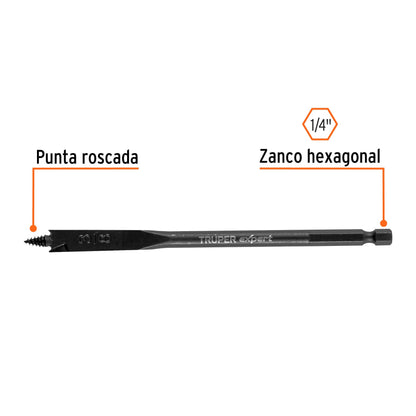 Broca plana de manita 3/8' para madera, Truper Expert BPX-3/8 101498 MM00