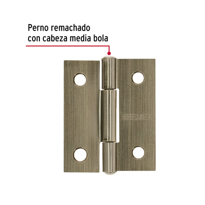 Bisagra rectangular 1-1/2' latón antiguo, Hermex BR-152 46910 MM00