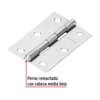 Bisagra rectangular 2-1/2' acero pulido, Hermex BR-250 43188 MM0