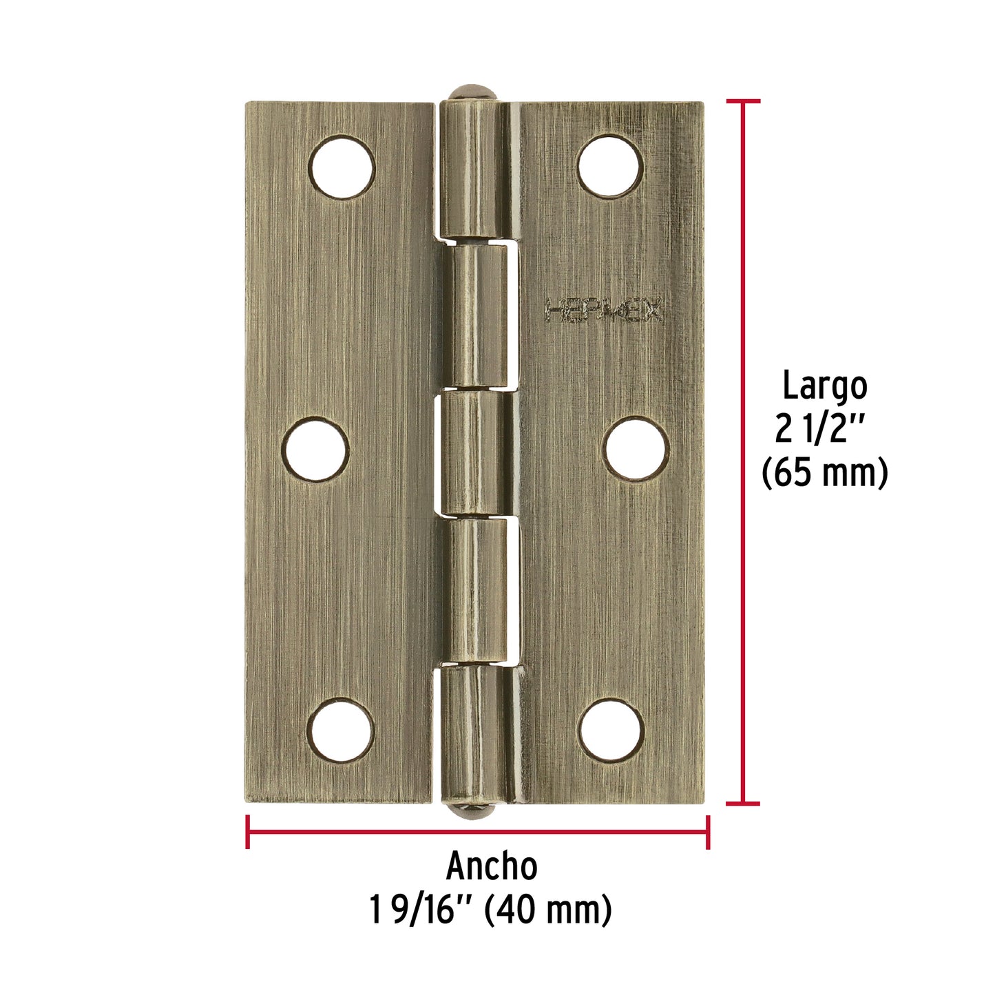 Bisagra rectangular 2-1/2' latón antiguo, Hermex BR-252 46912 MM00