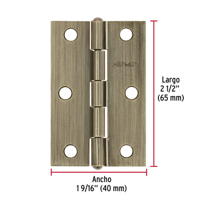 Bisagra rectangular 2-1/2' latón antiguo, Hermex BR-252 46912 MM00