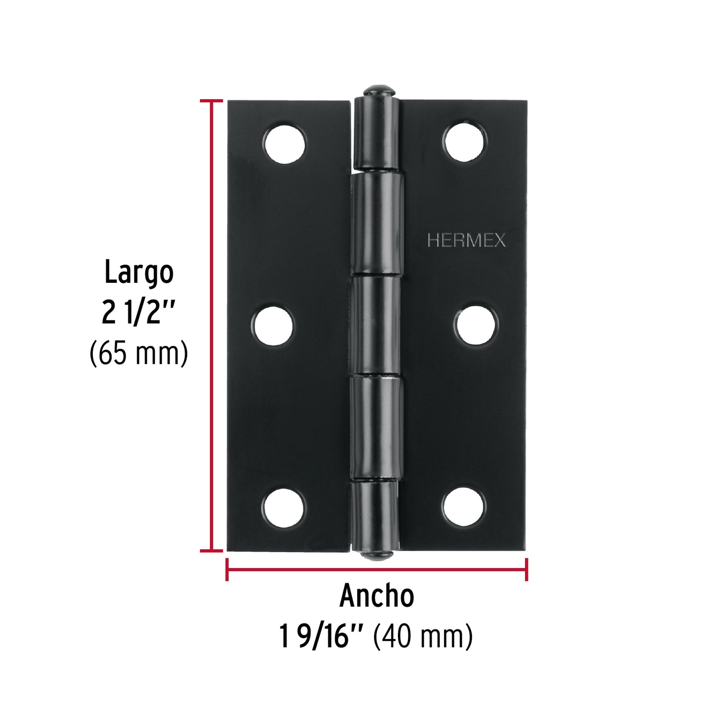 Bisagra rectangular 2-1/2' negra, Hermex BR-256 45635 MM0