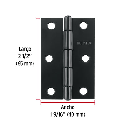 Bisagra rectangular 2-1/2' negra, Hermex BR-256 45635 MM0