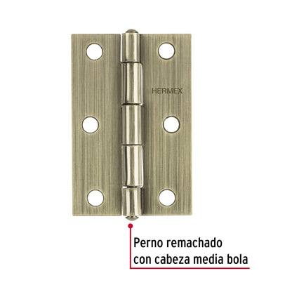 Bisagra rectangular 3' latón antiguo, Hermex BR-302 46913 MM00