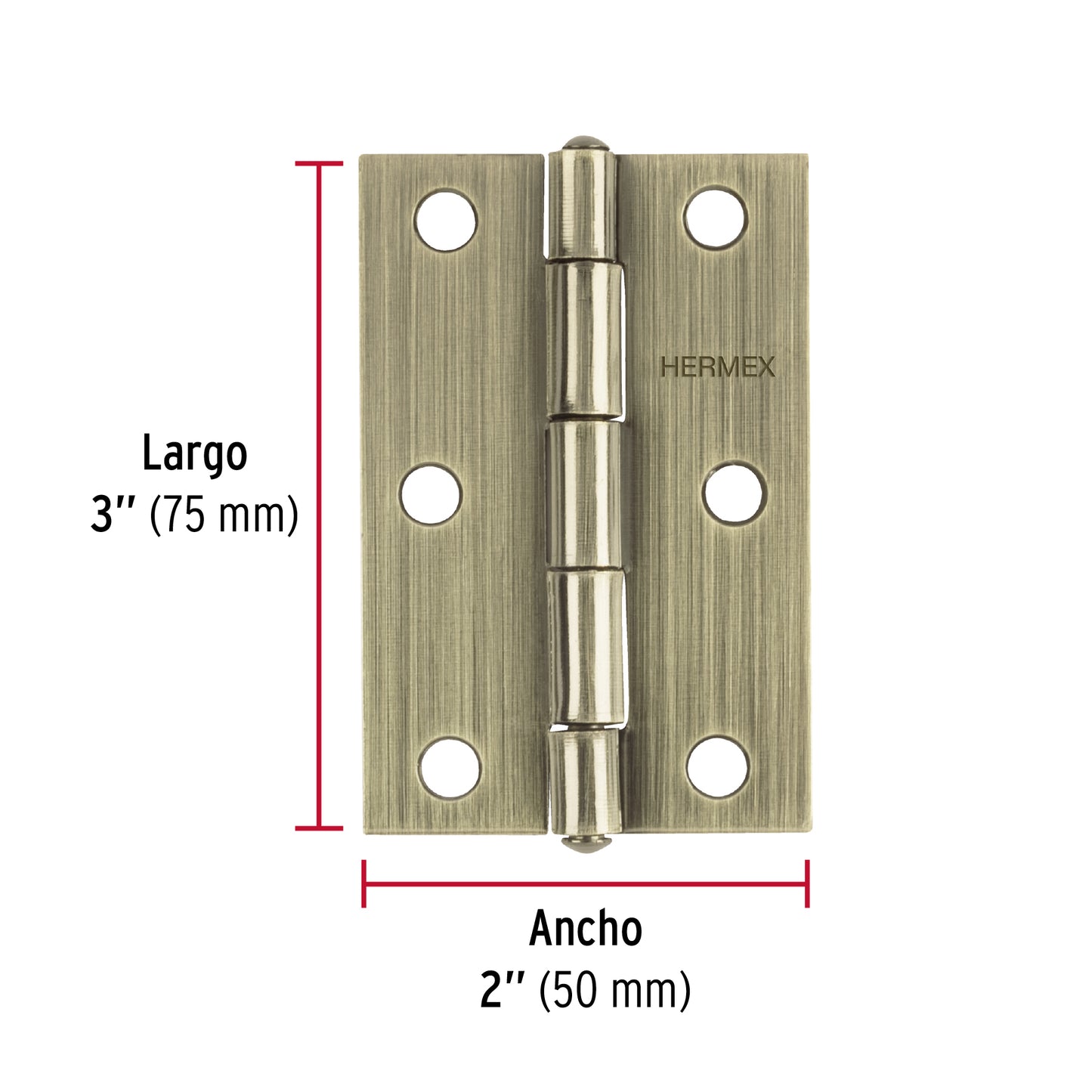 Bisagra rectangular 3' latón antiguo, Hermex BR-302 46913 MM00