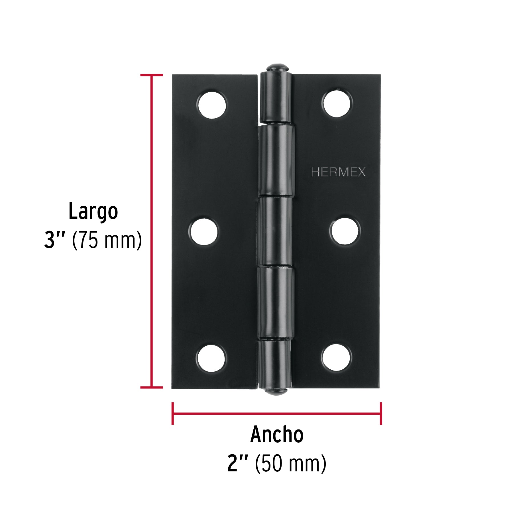 Bisagra rectangular 3' negra, Hermex BR-306 45636 MM0