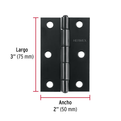 Bisagra rectangular 3' negra, Hermex BR-306 45636 MM0