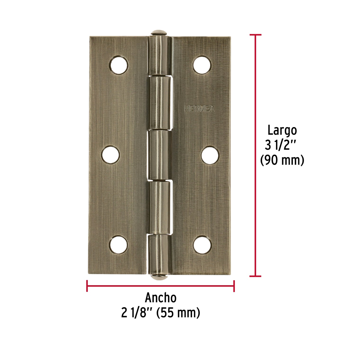 Bisagra rectangular 3-1/2' latón antiguo, Hermex BR-352 46914 MM00