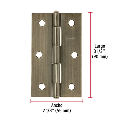 Bisagra rectangular 3-1/2' latón antiguo, Hermex BR-352 46914 MM00