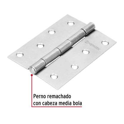 Bisagra rectangular 4' acero pulido, Hermex BR-400 43191 MM0