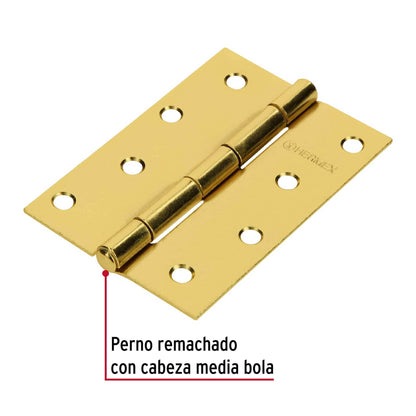 Bisagra rectangular 4' acero latonado, Hermex BR-401 43198 MM0