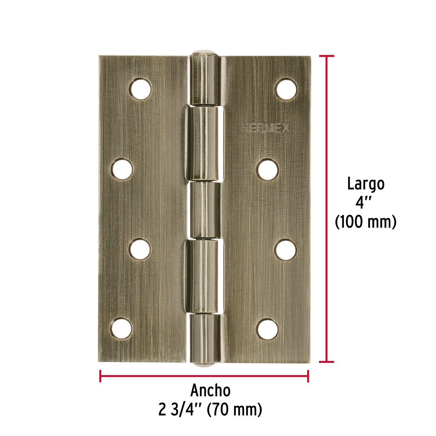 Bisagra rectangular 4' latón antiguo, Hermex BR-402 46915 MM00