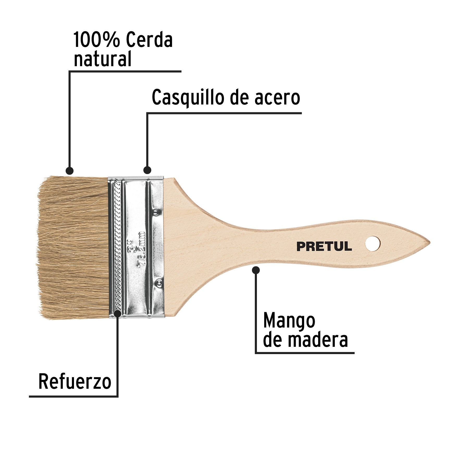 Brocha uso general de 3' con mango de madera, Pretul BRE-3 24475 MM00