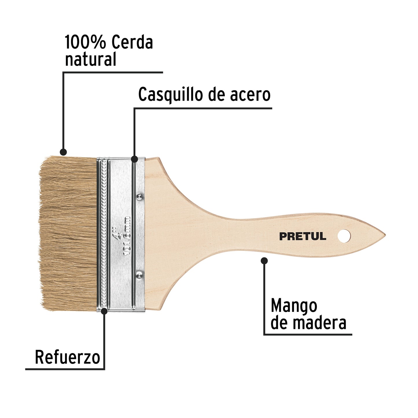 Brocha uso general de 4' con mango de madera, Pretul BRE-4 24476 MM00