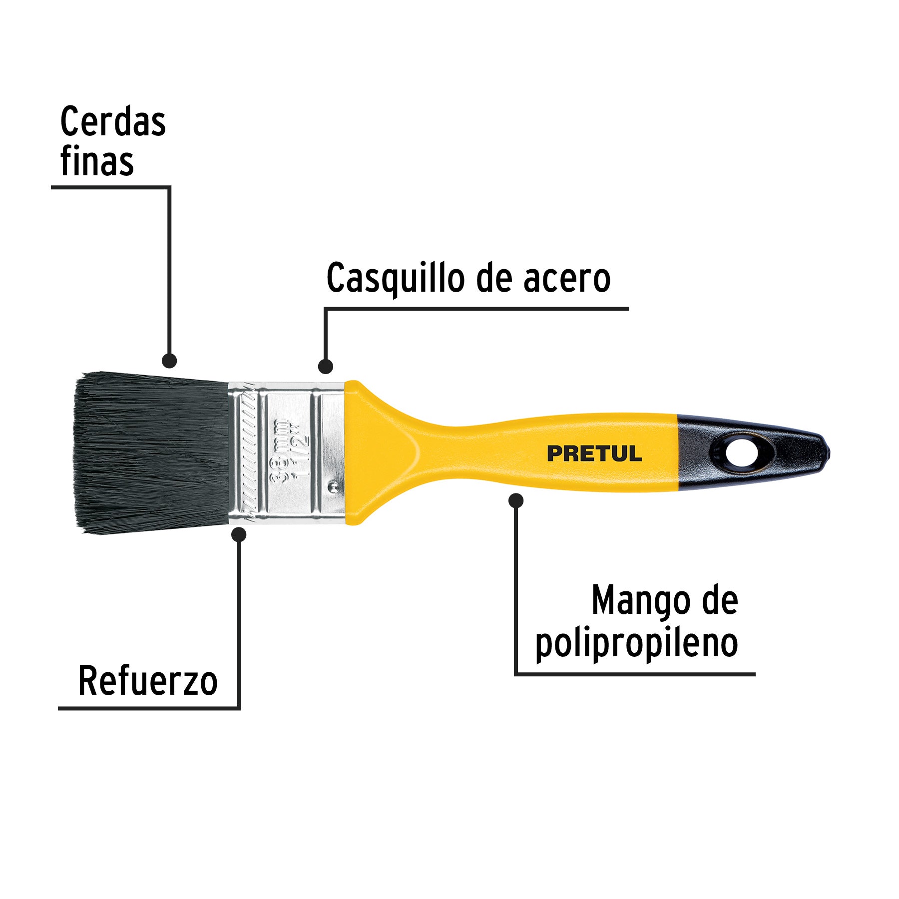 Brocha uso general de 1-1/2' con mango de plástico, Pretul BRP-1-1/2 21525 MM00