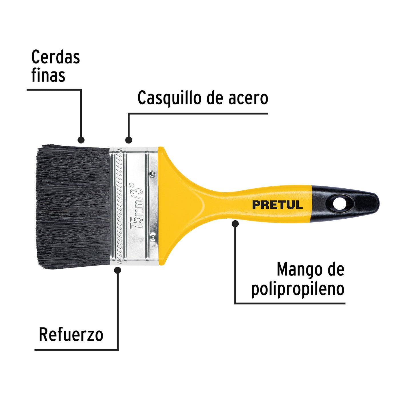 Brocha uso general de 3' con mango de plástico, Pretul BRP-3 21528 MM00