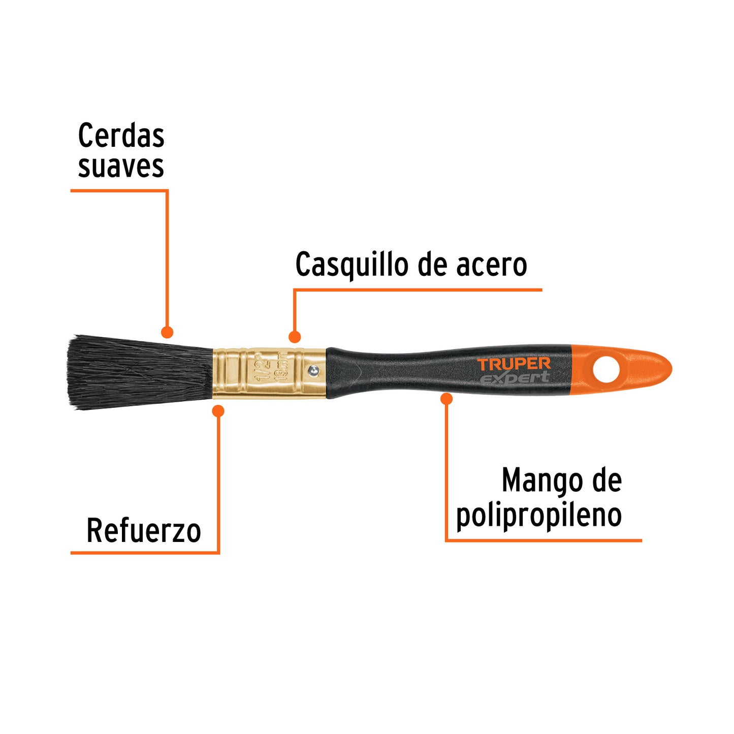 Brocha profesional de 1/2' mango de plástico, Truper Expert BRT-1/2X 17849 MM00