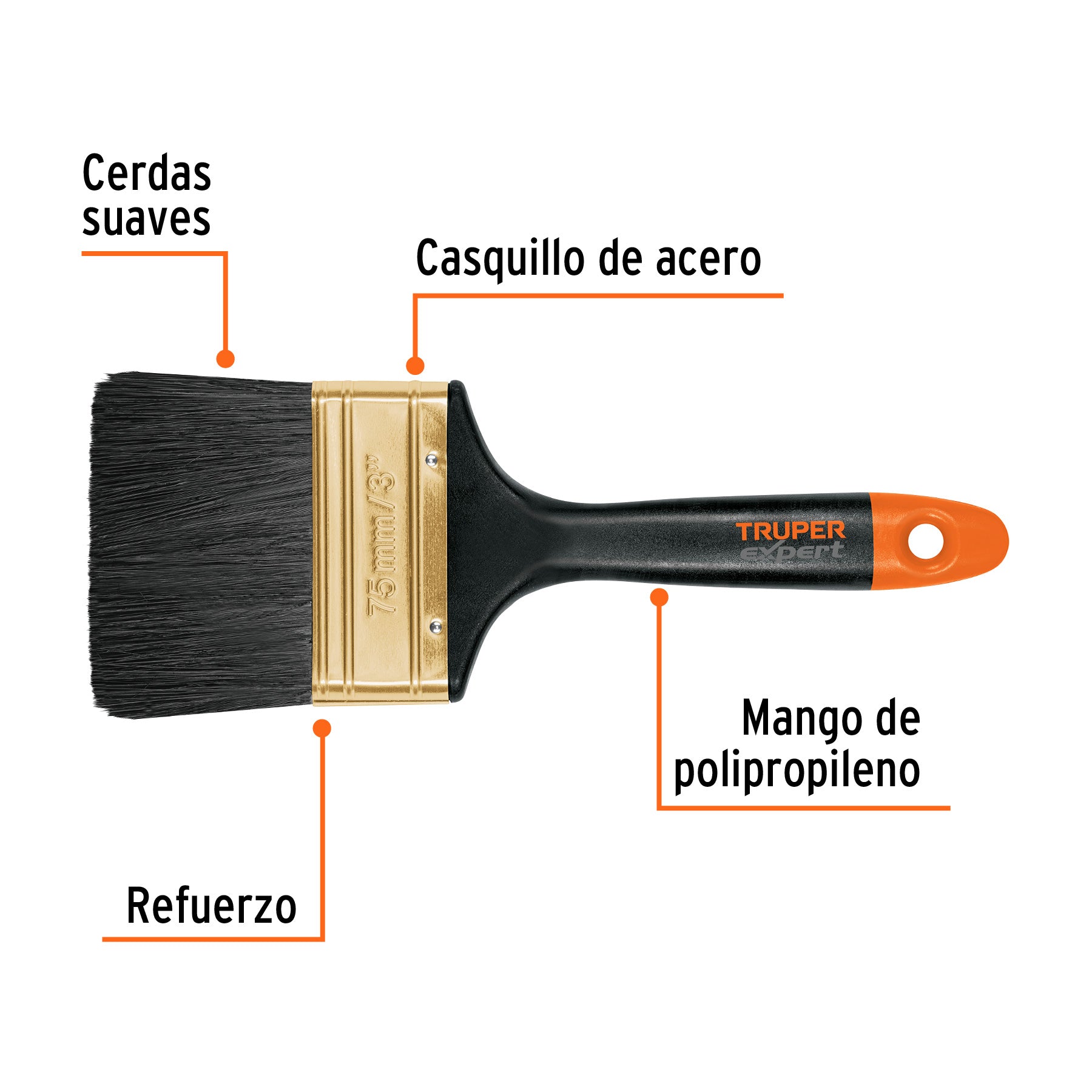 Brocha profesional de 3' mango de plástico, Truper Expert BRT-3X 17864 MM00