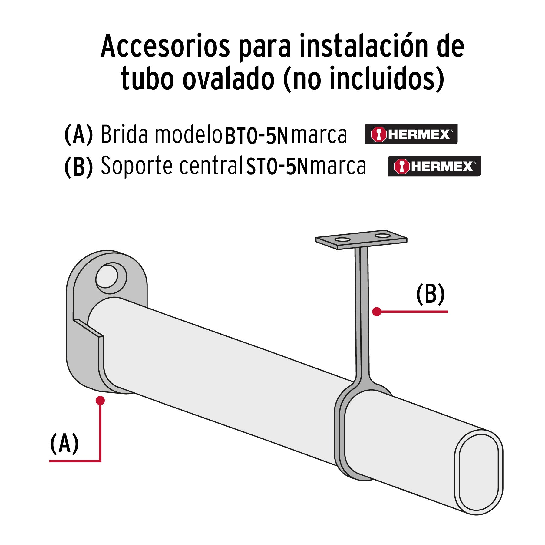 Brida negra para tubo ovalado de closet, Hermex BTO-5N 46585 MM00