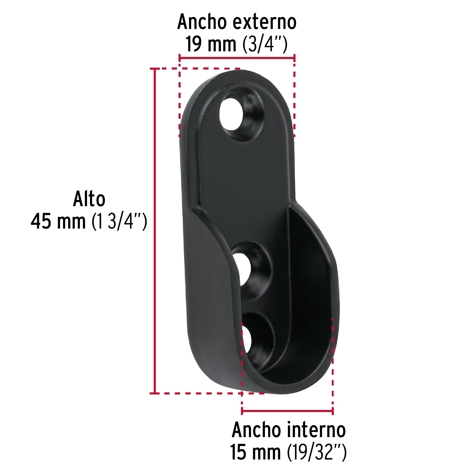 Brida negra para tubo ovalado de closet, Hermex BTO-5N 46585 MM00