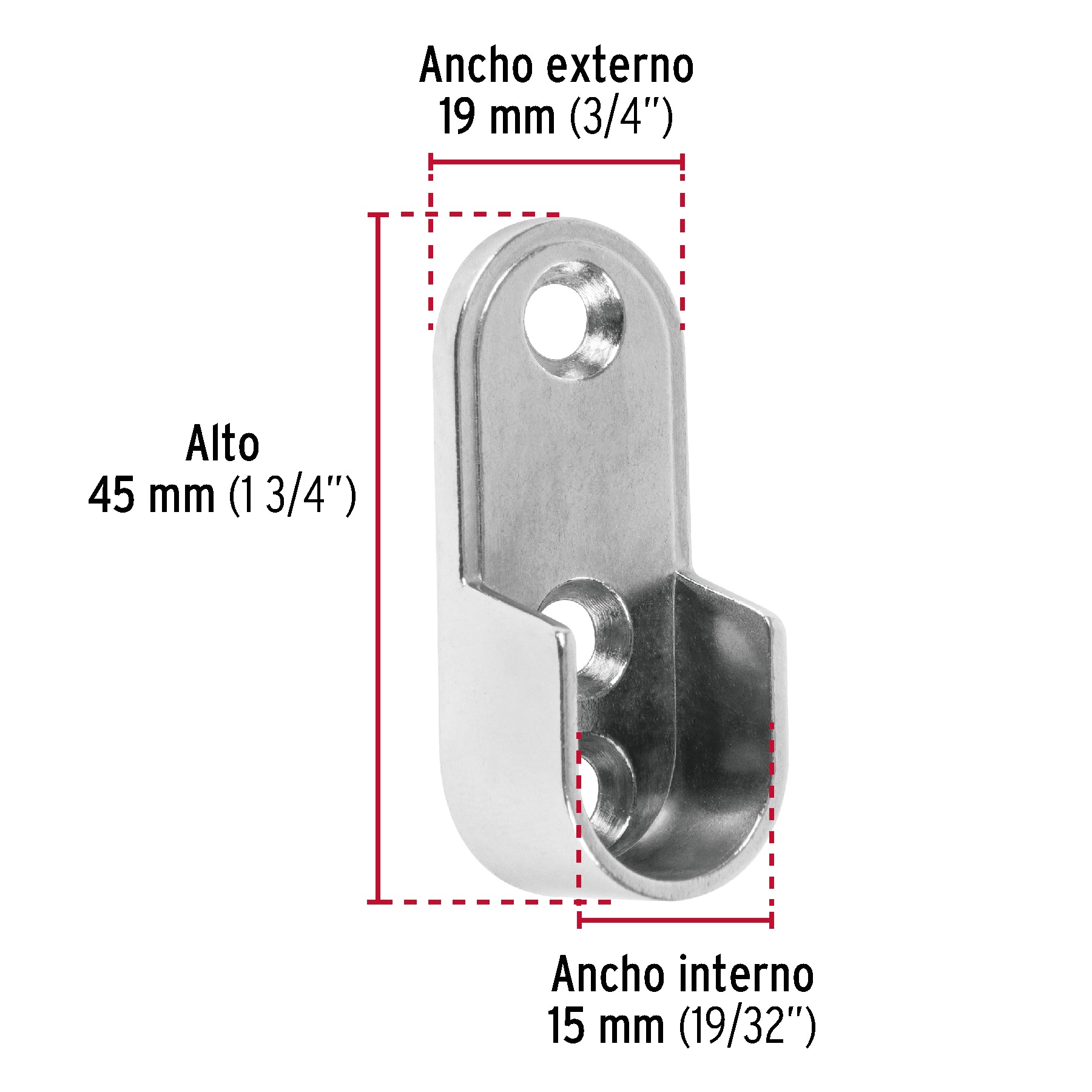 Brida niquelada para tubo ovalado de clóset, Hermex BTO-5 48978 MM00