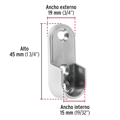 Brida niquelada para tubo ovalado de clóset, Hermex BTO-5 48978 MM00