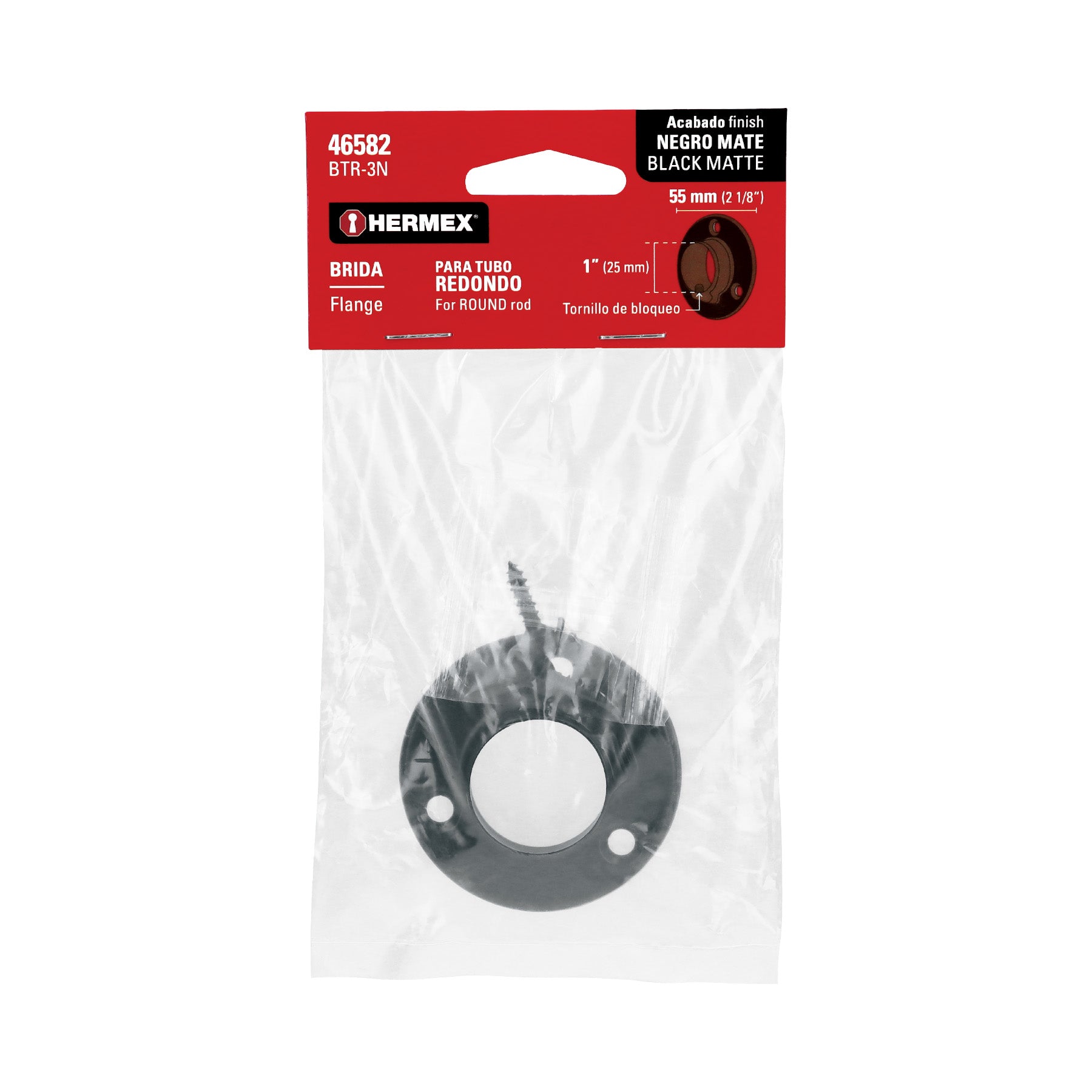 Brida negra para tubo redondo de closet, Hermex BTR-3N 46582 MM00