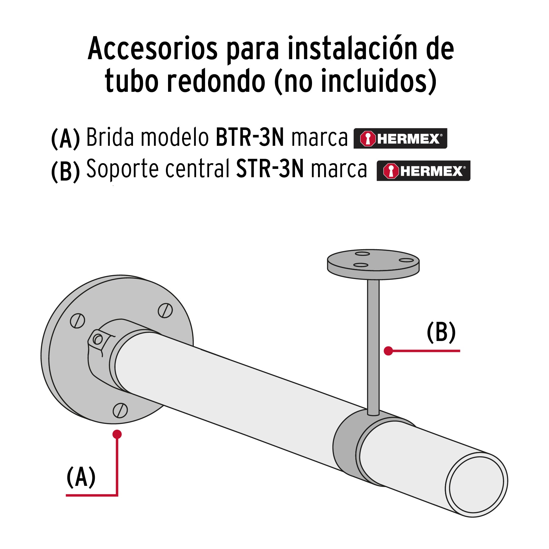 Brida negra para tubo redondo de closet, Hermex BTR-3N 46582 MM00