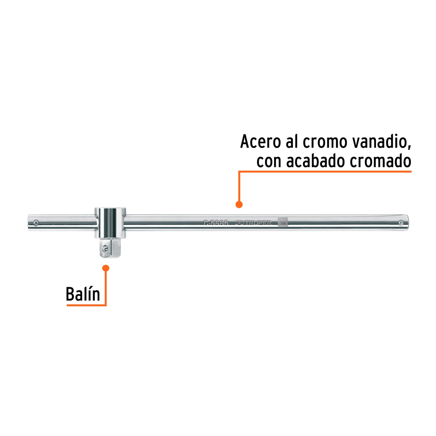 Barra corrediza para dados cuadro 3/4', Truper C-5685 13912 MM00