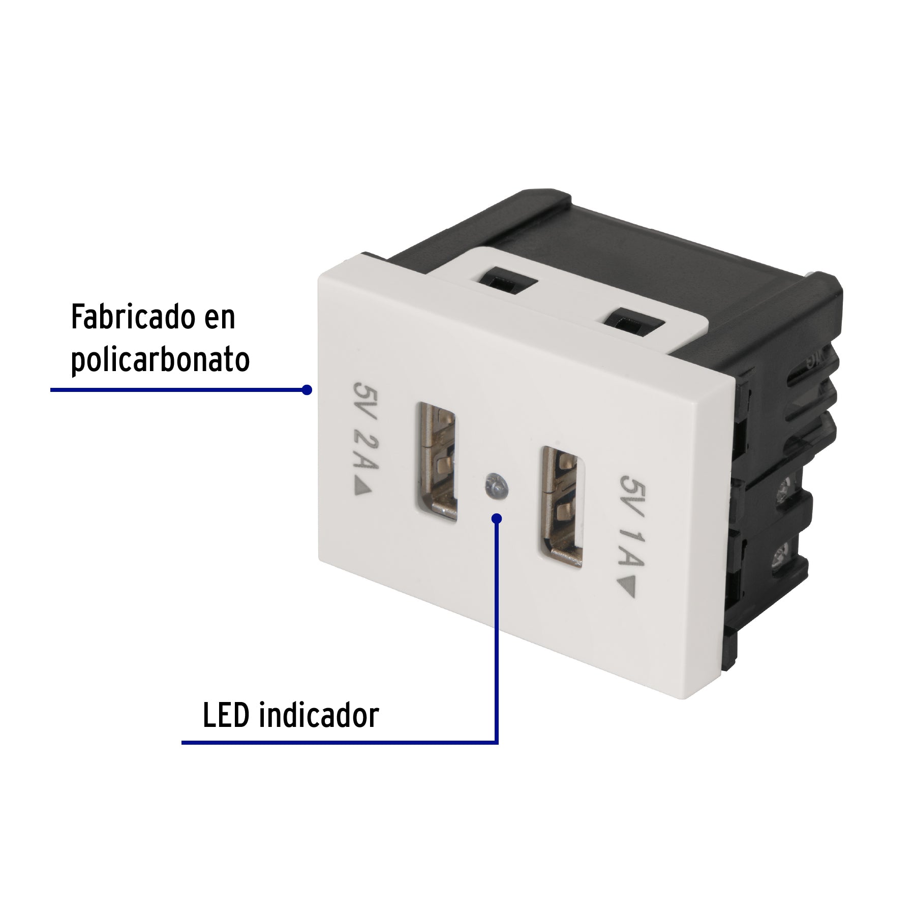 Toma con 2 puertos USB, 1.5 módulos, línea Española, blanco C2USB-EB 47057 MM00