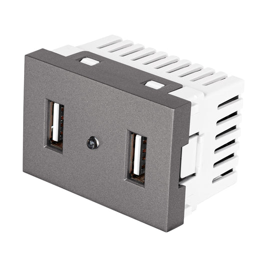 Toma 2 puertos USB acero inox de 1.5 módulos, línea Lisboa C2USB-LA 47829 MM00