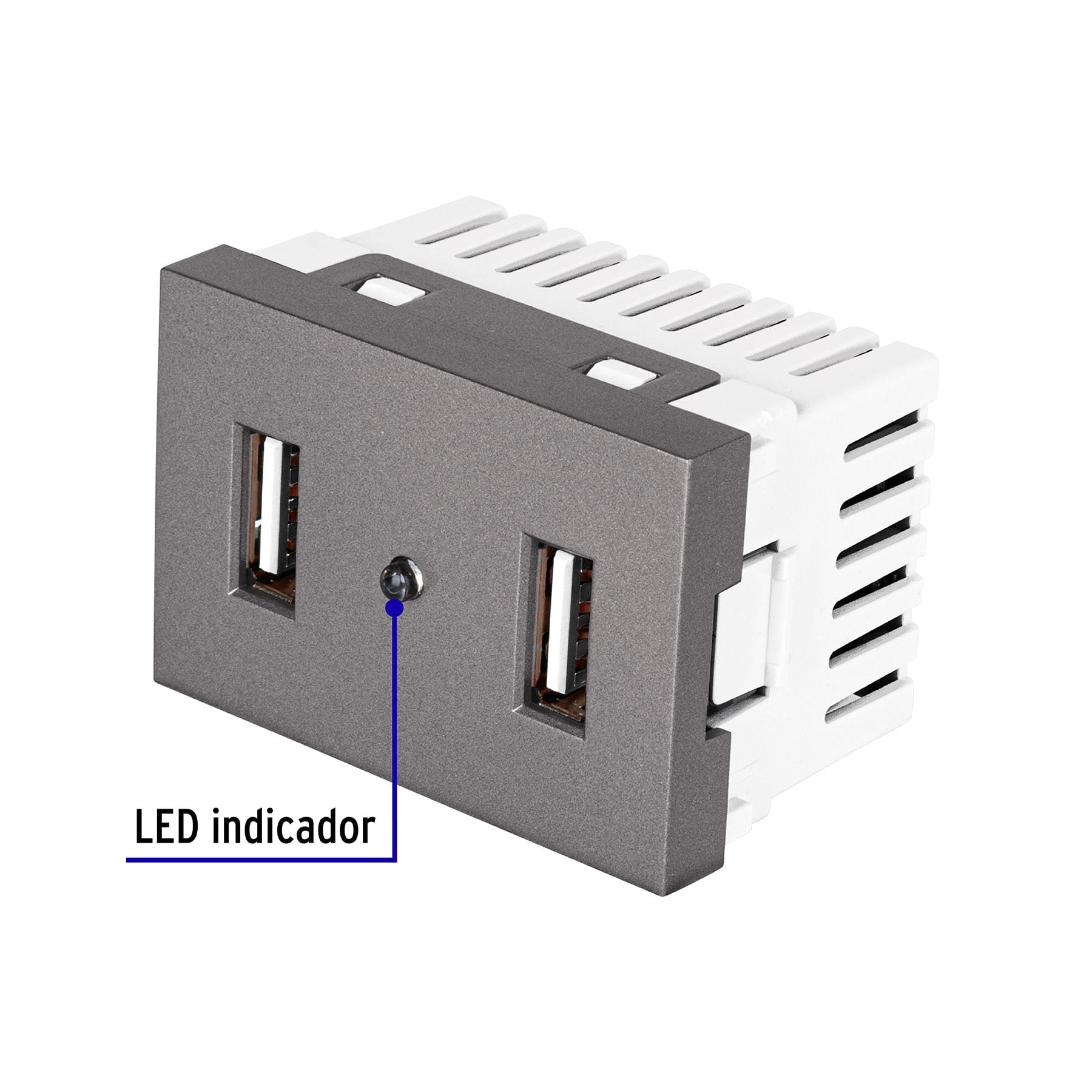 Toma 2 puertos USB acero inox de 1.5 módulos, línea Lisboa C2USB-LA 47829 MM00