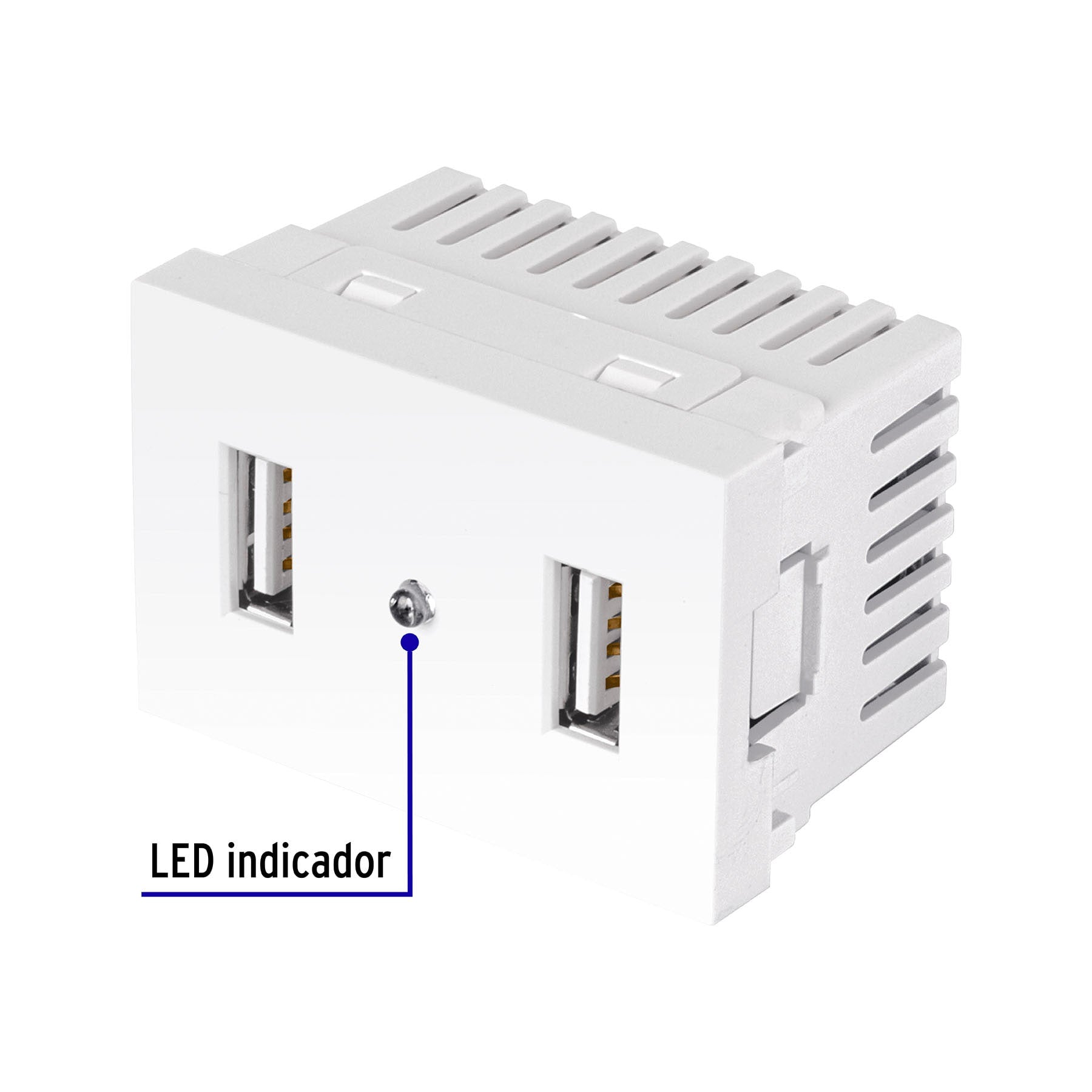 Toma con 2 puertos USB blanco de 1.5 módulos, línea Lisboa C2USB-LB 47949 MM00