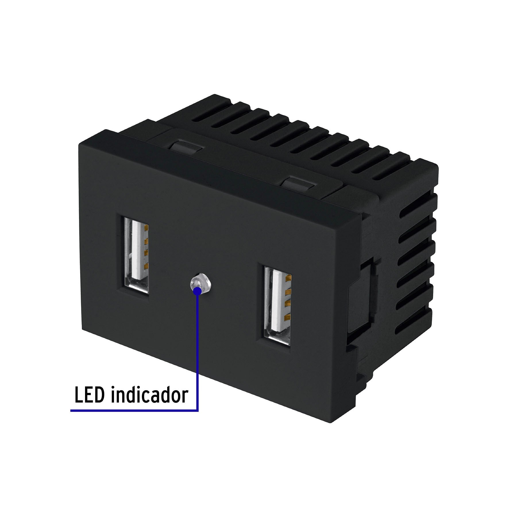 Toma con 2 puertos USB negro de 1.5 módulos, línea Lisboa C2USB-LN 47882 MM00